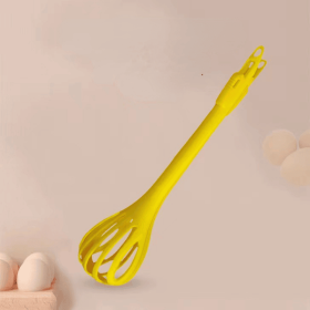 1pc; Multifunctional 3-in-1 Egg Whisk Food Holder Noodle Holder Baking Tool Egg Stirrer Manual Whisk 1 Pack 11.02''×2.76'' (Color: Yellow)