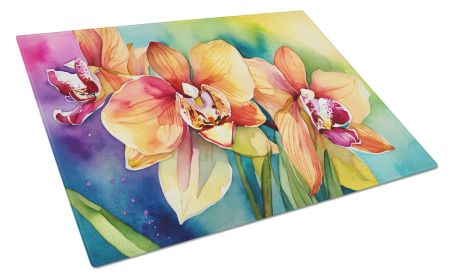 NEW Orchids in Watercolor Glass Cutting Board Decorative Tempered Glass Kitchen Cutting and Serving Board Large Size Chopping Board (Default: Default)